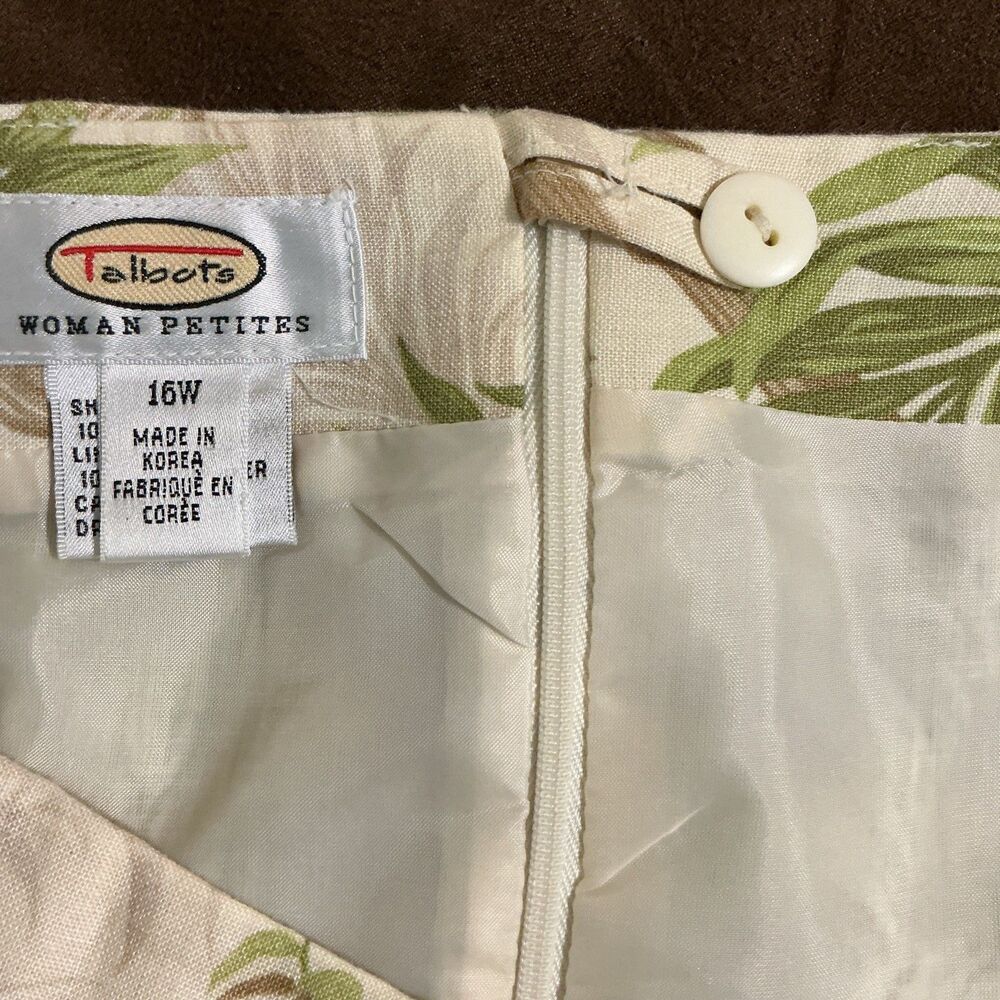 VTG Talbots Linen Tropical Bamboo Palm Leaf Lattice Pencil Skirt Cream Green 16W - Picture 6 of 7